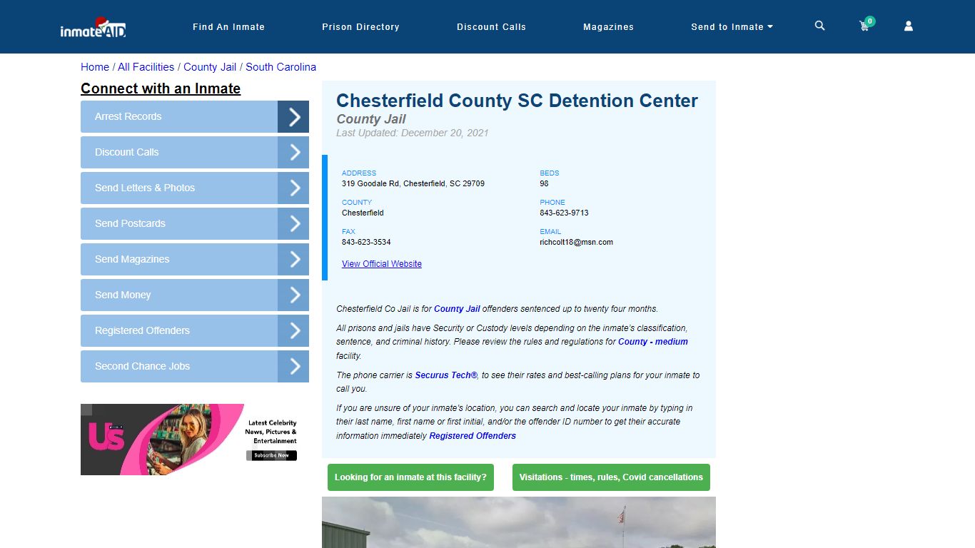 Chesterfield County SC Detention Center - Inmate Locator - Chesterfield, SC